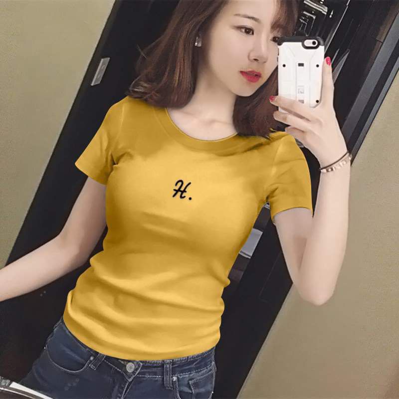 Áo phông ôm in chữ H có size đại đến 75kg thiết kế cổ tròn tay ngắn chất thun cotton co giãn ôm dáng body nhiều màu sắc