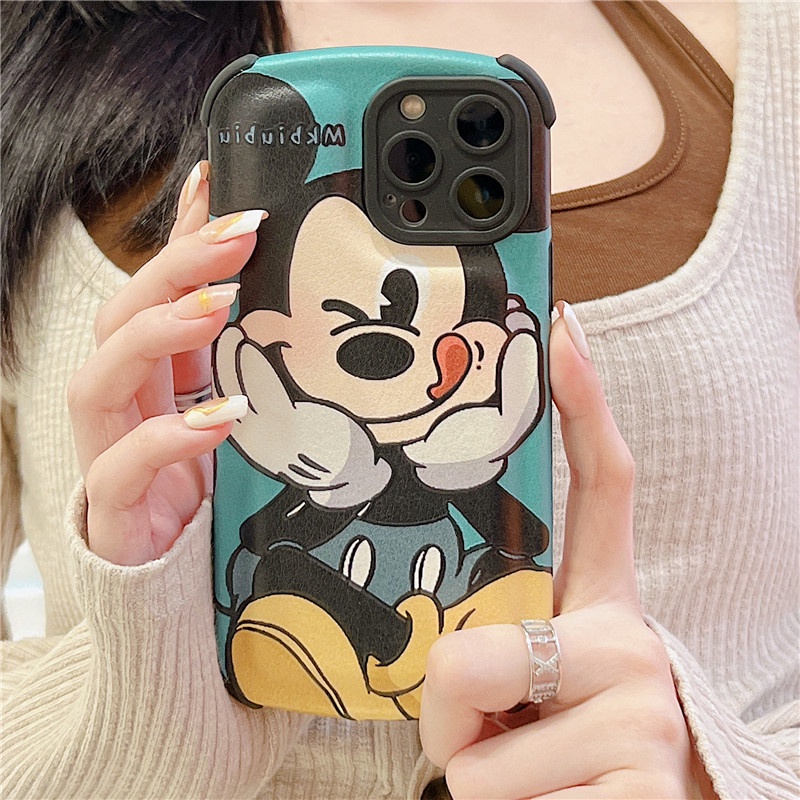 DISNEY Ốp Điện Thoại Da In Hình Chuột Mickey Dễ Thương Có Đệm Khí Cho iphone 14 13 12 11 Pro Max