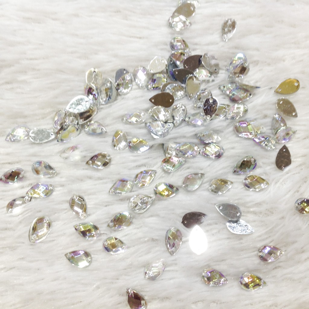 Hạt đá 3d kết áo dài váy đầm hình giọt nước lấp lánh ánh bạc size 1cm