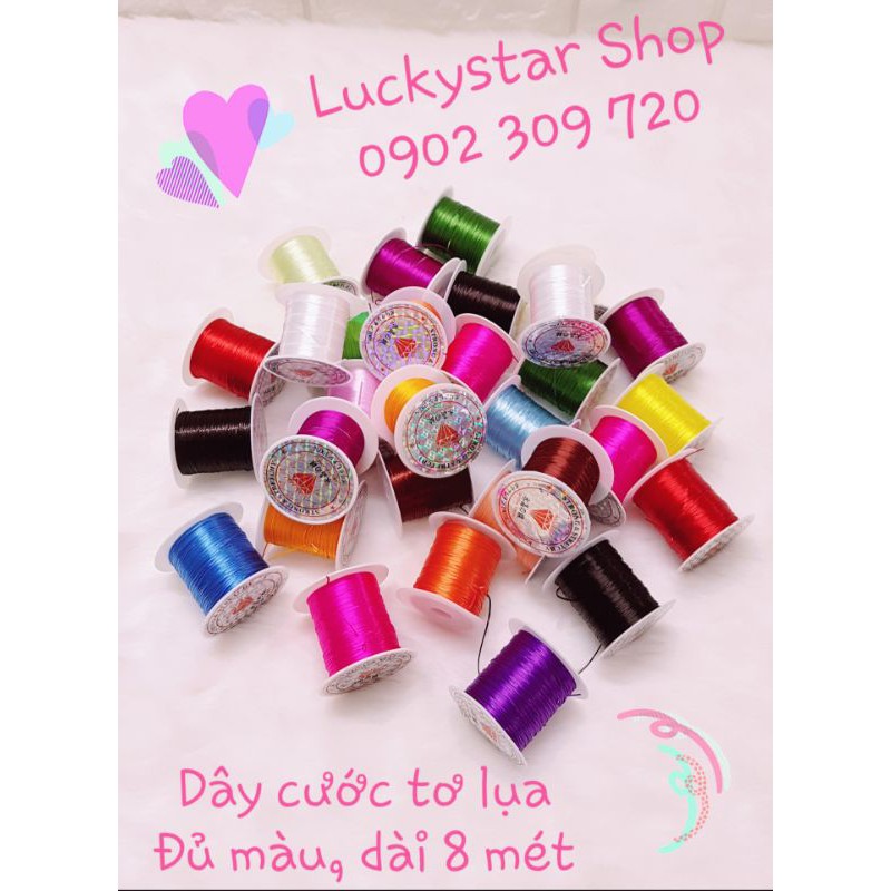 Dây Cước Tơ Lụa co dãn, có độ đàn hồi tốt, dài 8 mét dùng xỏ vòng, xâu vòng, thắt vòng, đan dây, xỏ chuỗi, vòng tay.