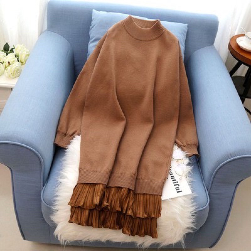 Váy len dáng dài rộng phối bèo đuôi cá 2 tầng điệu đà nhiều màu-Kèm ảnh thật | BigBuy360 - bigbuy360.vn