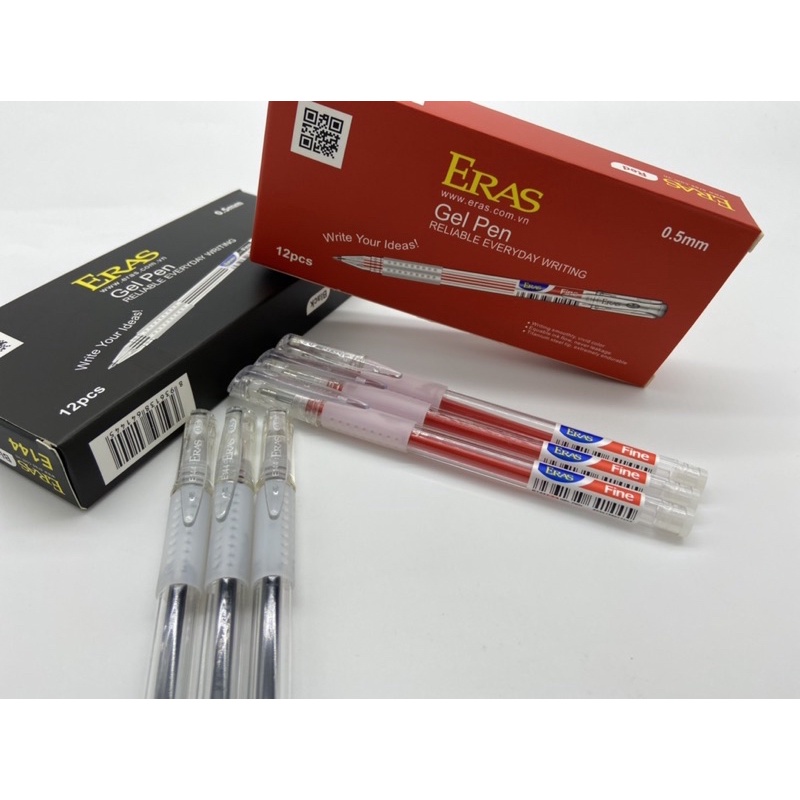 Hộp 12 Bút gel Eras E144 ngòi 0.5mm đỏ,xanh, đen