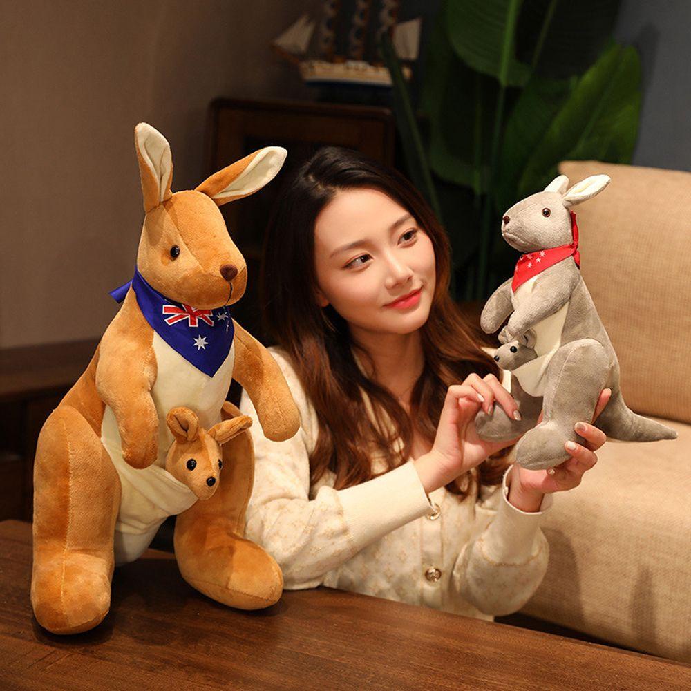 Thú Nhồi Bông Hình Kangaroo Hoạt Hình Đeo Khăn Quàng Cổ Chất Lượng Cao Trang Trí Nhà Cửa