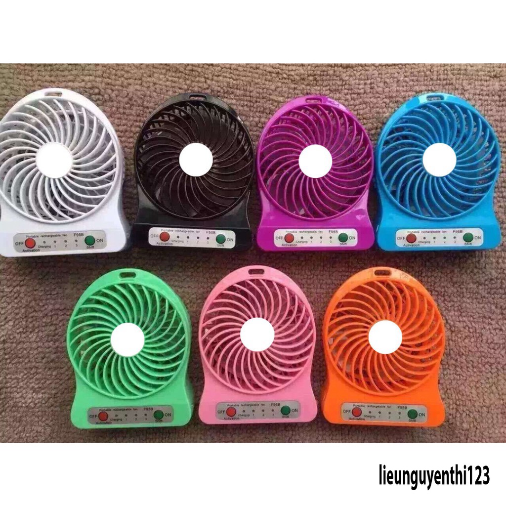 Quạt mini cầm tay tích điện 3 Chế Độ Gió [Full Box, Pin, Dây Sạc, Đế Chống Trượt]