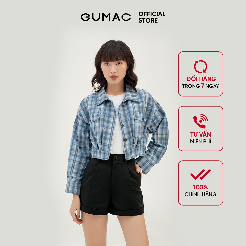 Áo khoác nữ croptop GUMAC màu xanh đủ size, năng động, trẻ trung AB330