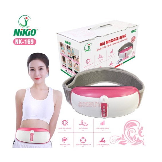 Đai Massage Giảm Mỡ Bụng Và Toàn Thân Nikio NK-169 Tích Hợp 3in1 Rung Lắc, Xoay 360 độ, Nhiệt Đèn Hồng Ngoại