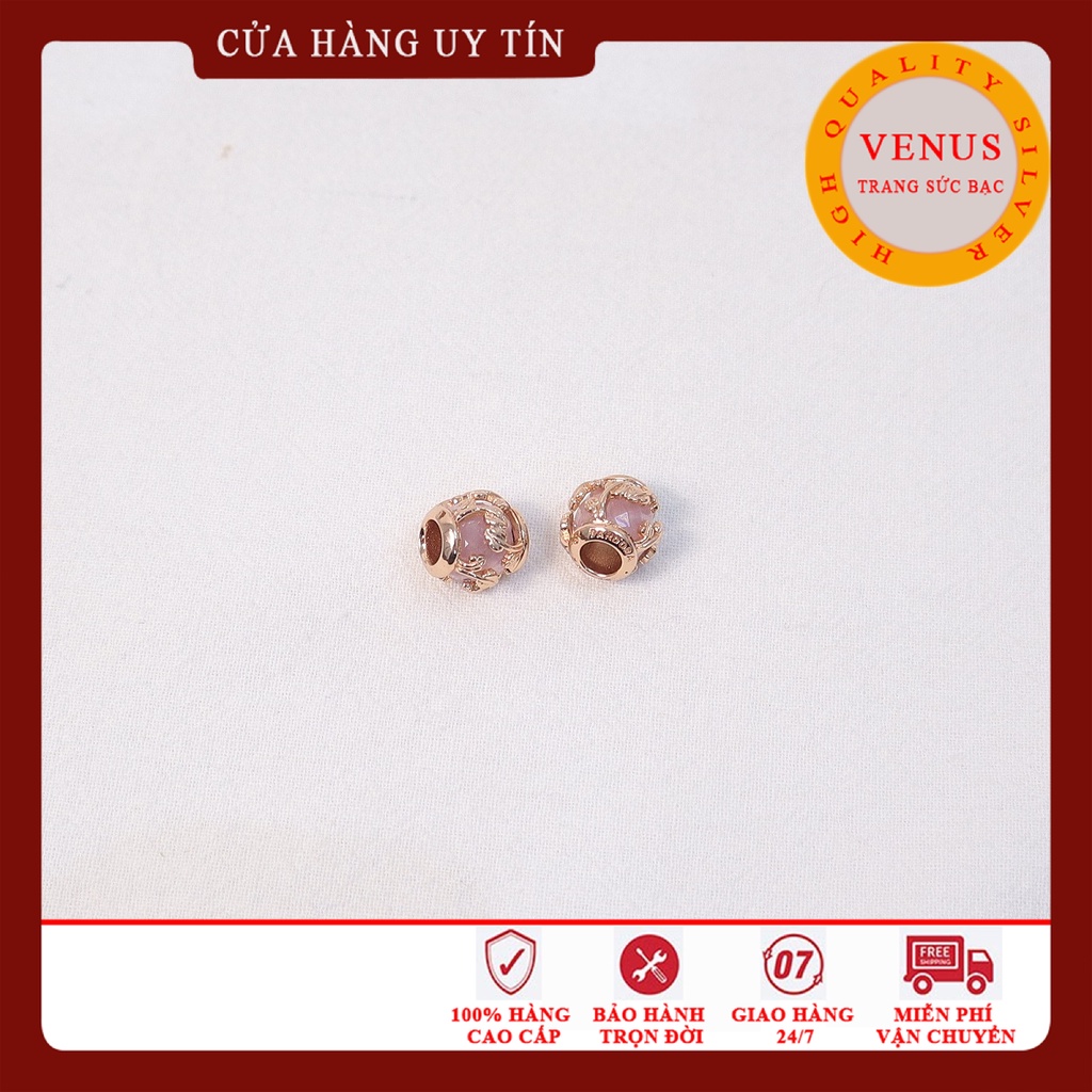 Charm bạc xi vàng hồng- Bạc 925 cao cấp- Trang sức bạc Venus