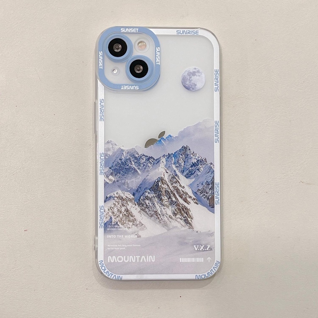 Ốp điện thoại TPU trong suốt họa tiết ngọn núi thích hợp cho iphone 13 12 11 pro max x xr xsmax 7 / 8plus