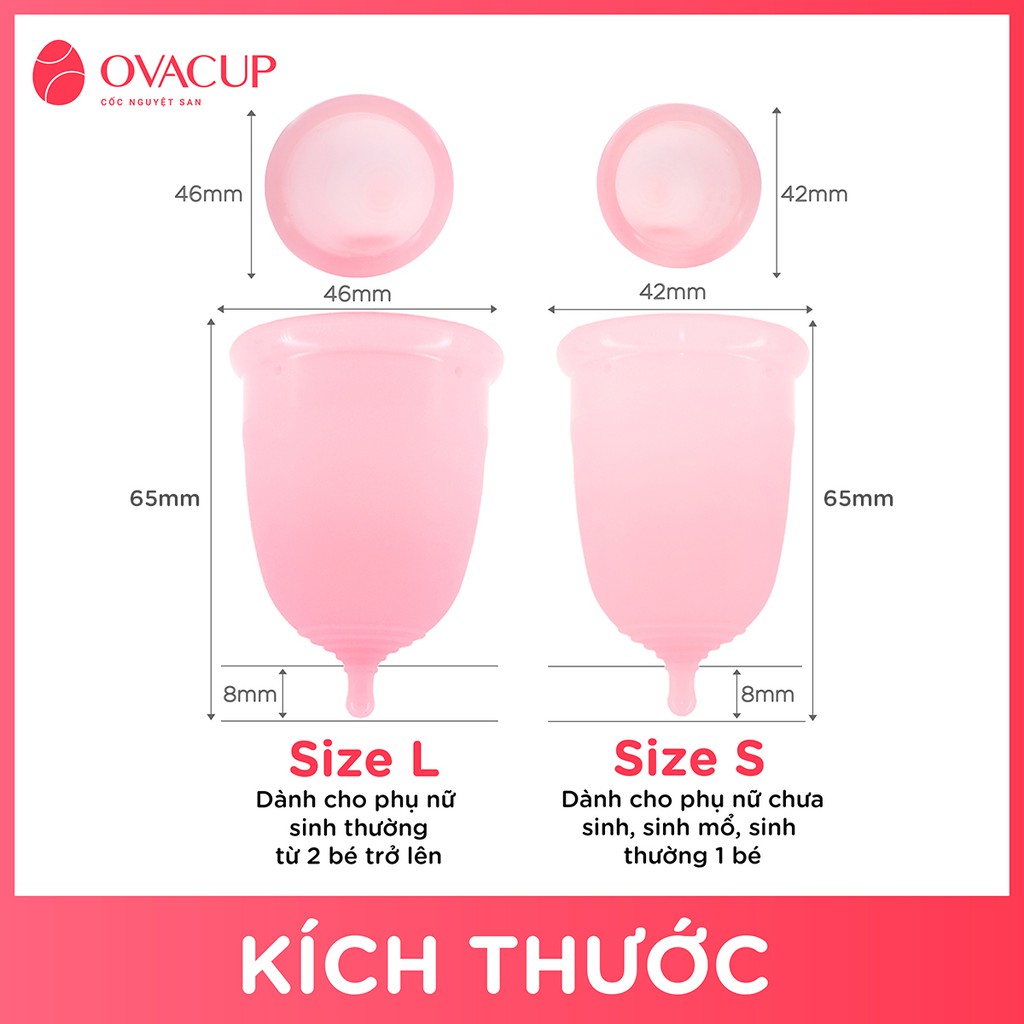 Cốc Nguyệt San Ovacup Chính Hãng Nhập Khẩu Made In USA (Mỹ) 100% Silicone Y Tế Mềm Chống Tràn Đạt Tiêu Chuẩn FDA Hoa Kỳ