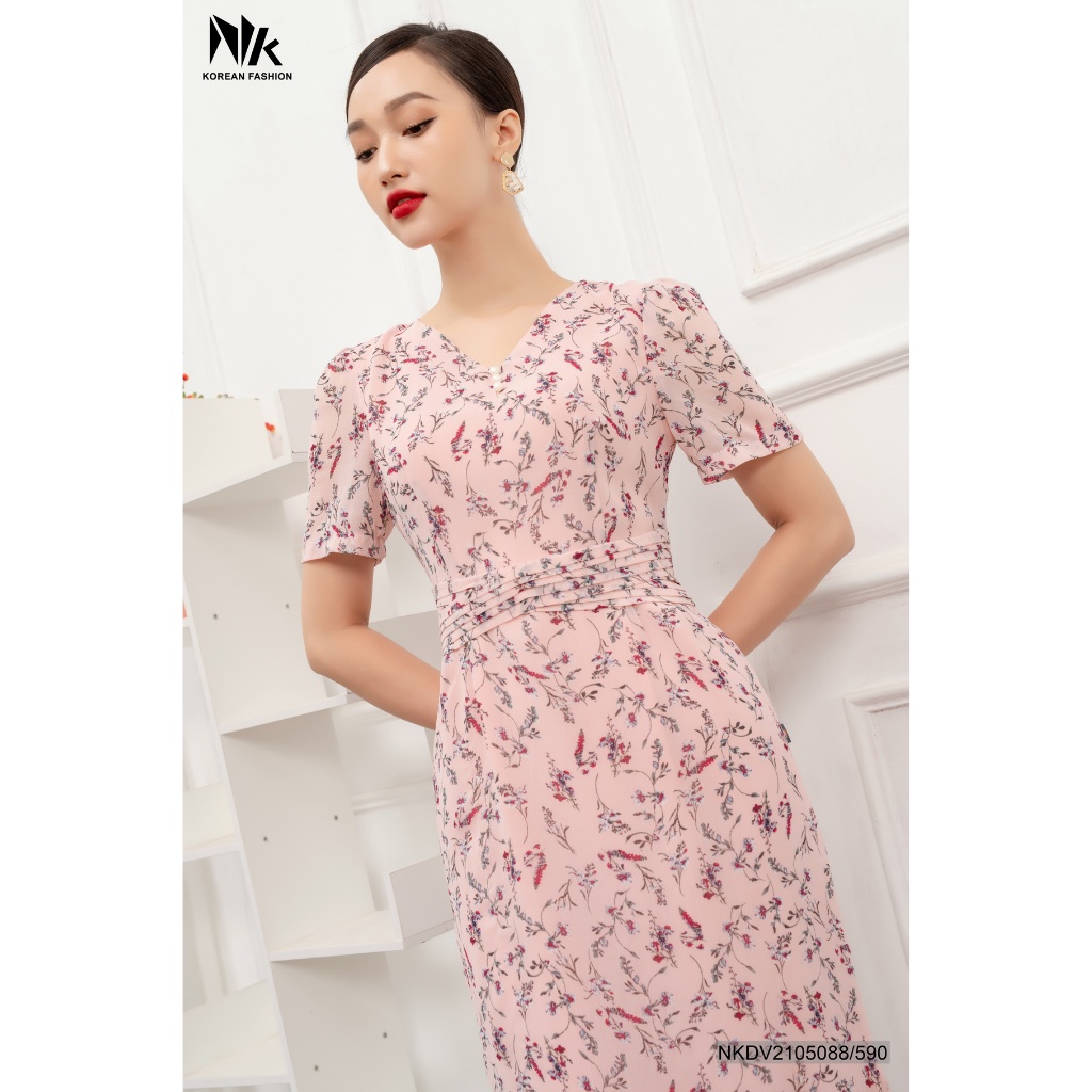 Váy Hoa Công Sở Dáng Dài NK Fashion, Thiết Kế Ôm Eo Tôn Dáng, Hiện Đại Mùa Hè Thu NKDV2104088