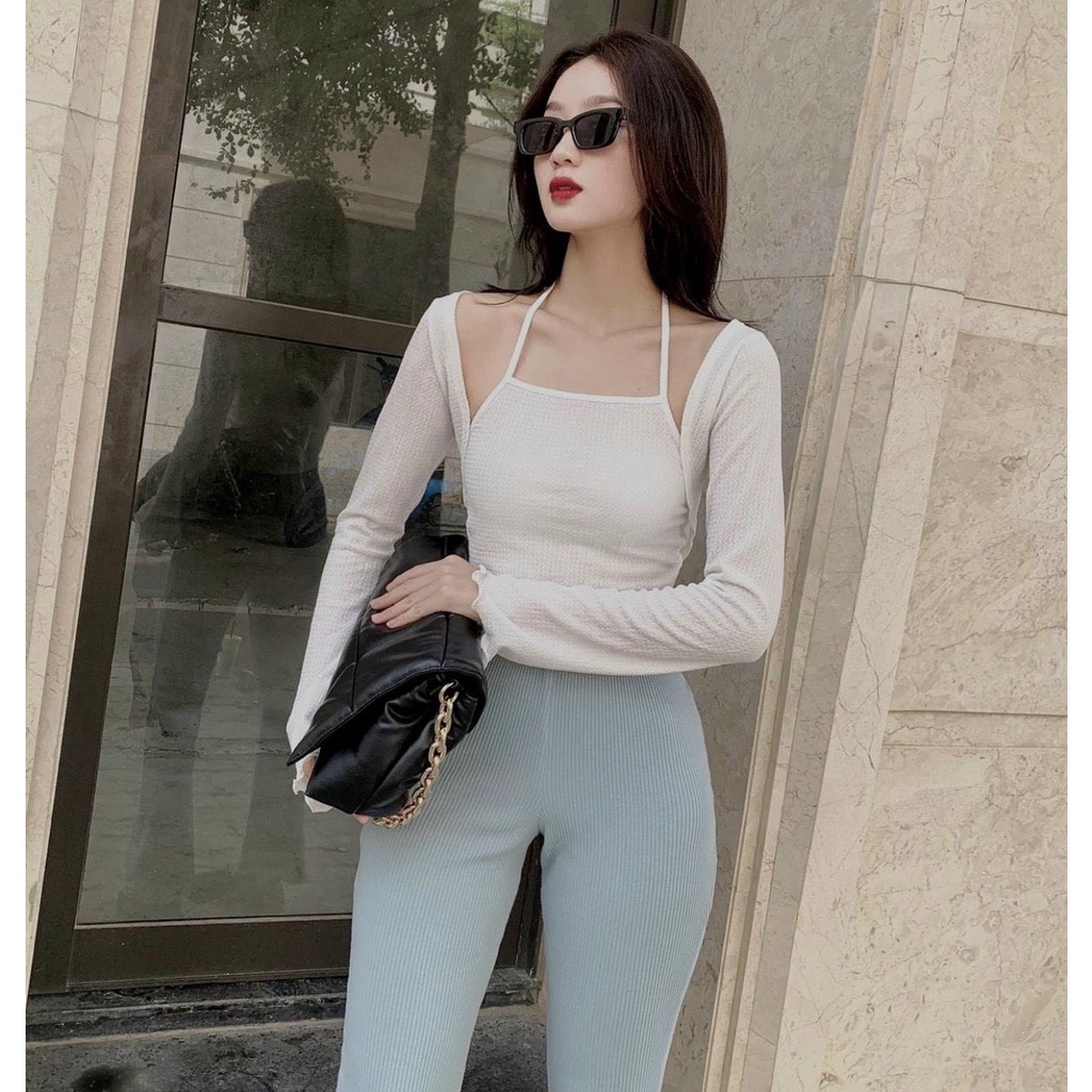 áo kiểu mix yếm trong áo tay dài ngoài lạ đẹp ảnh thật chất thun mềm na