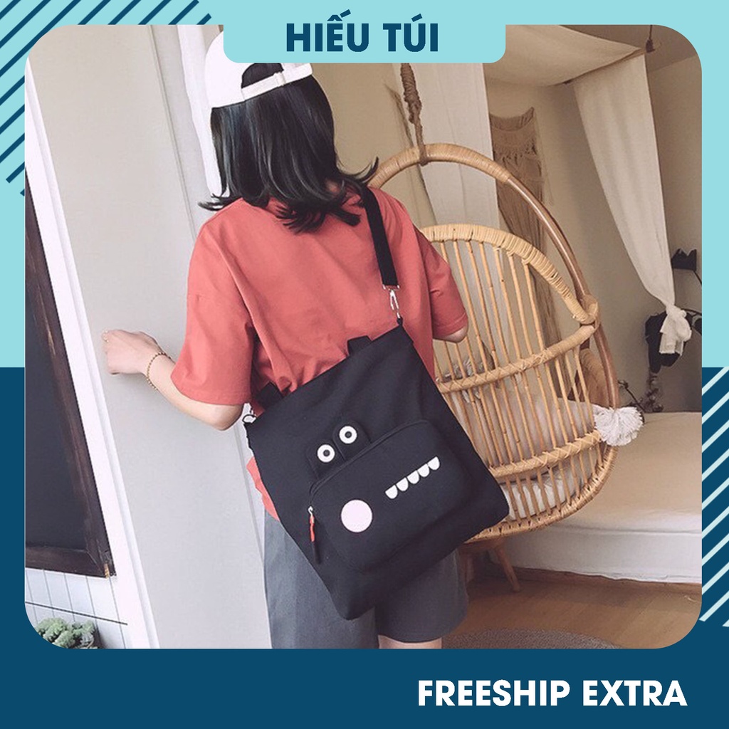 Túi tote trơn đeo chéo vải canvas hình cá mập mềm thời trang đi học đẹp gía rẻ đựng vừa A4 cute