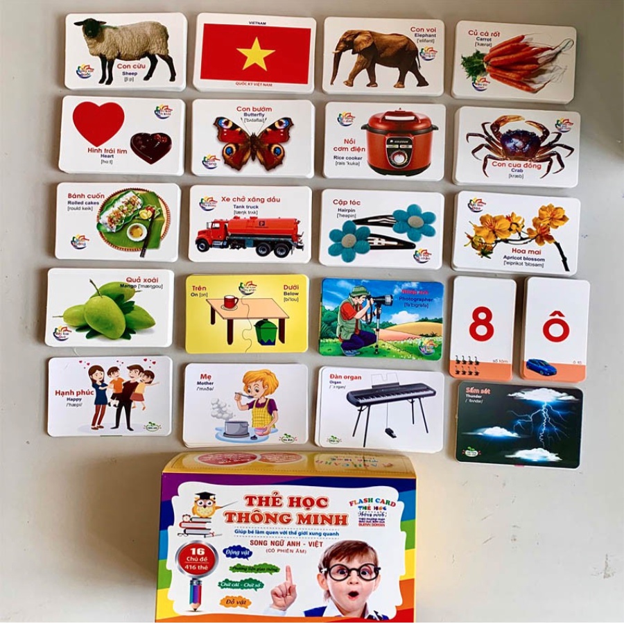 Bộ thẻ học song ngữ Anh-Việt 16 chủ đề 416 thẻ cho bé