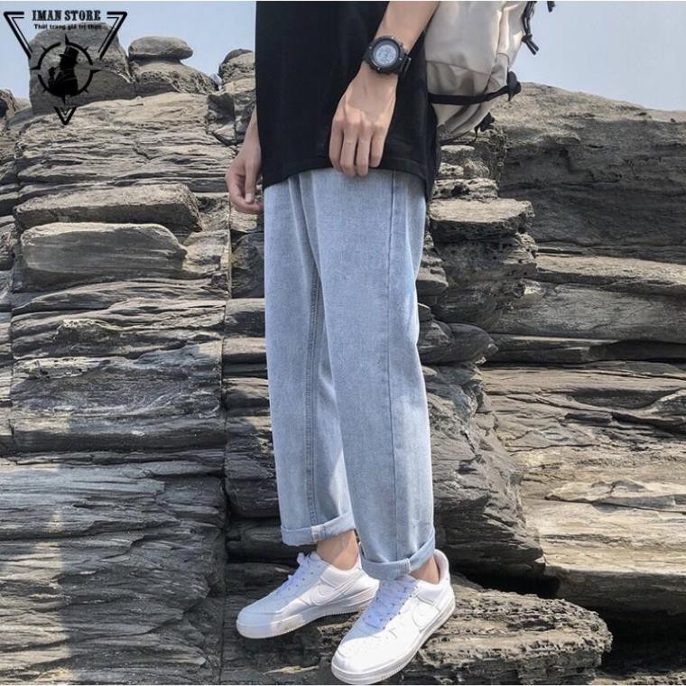 Quần jean baggy nam trơn xanh ống suông rộng mã TR01 style hàn quốc