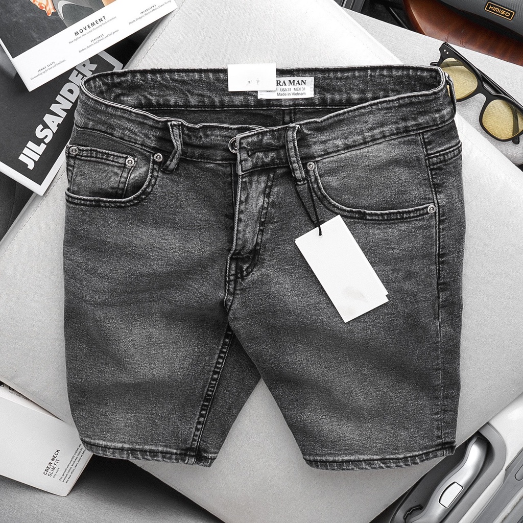 Big size 130kg Quần Short Denim Nam Đen Xám in logo phong cách hàng chuẩn xịn