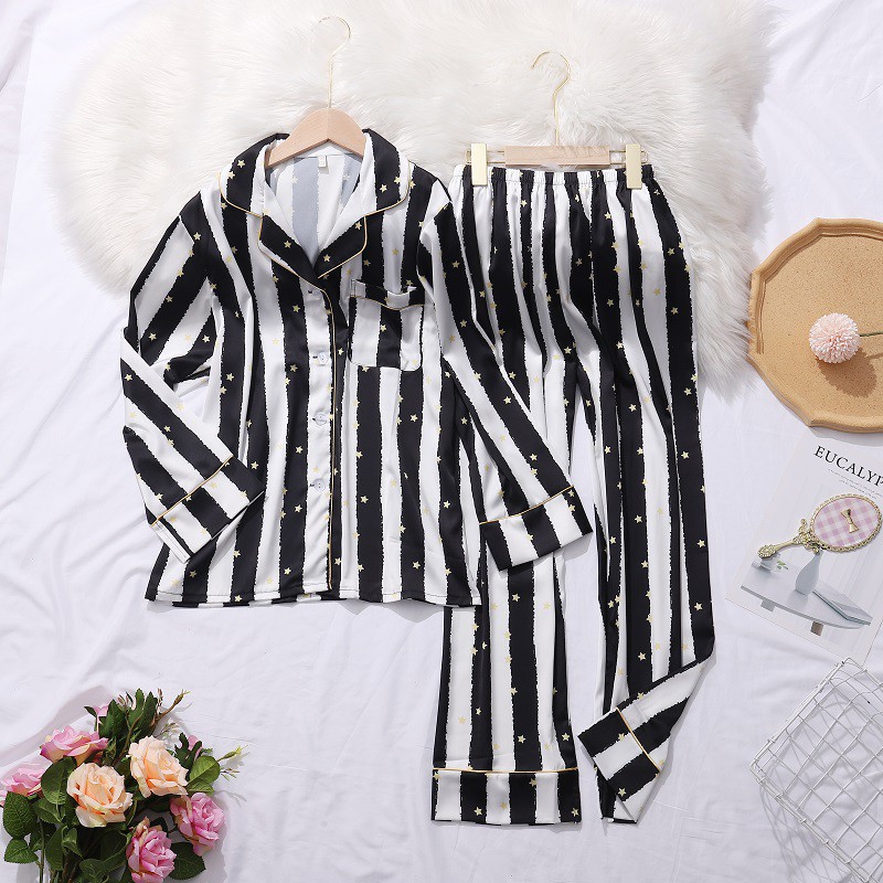 Set Đồ Ngủ Chất Chiffon Tay Dài Hoạ Tiết In Cho Phái Nữ