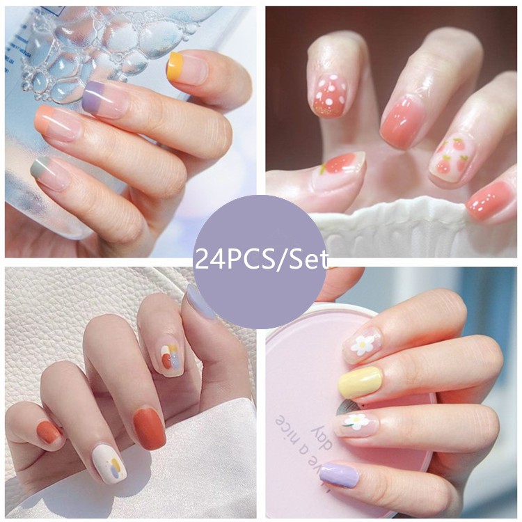 ✨TJ✨24 PCS / SET  Daisy Pieces Fake Nails Tips Fake Nails Christmas R061-R080