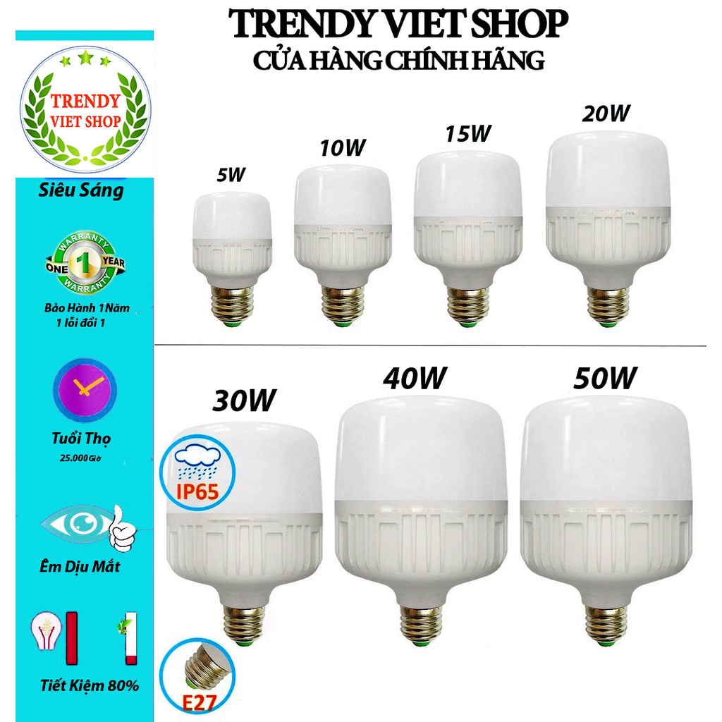 Bóng đèn LED siêu sáng 5W - 60W, BH 12 tháng