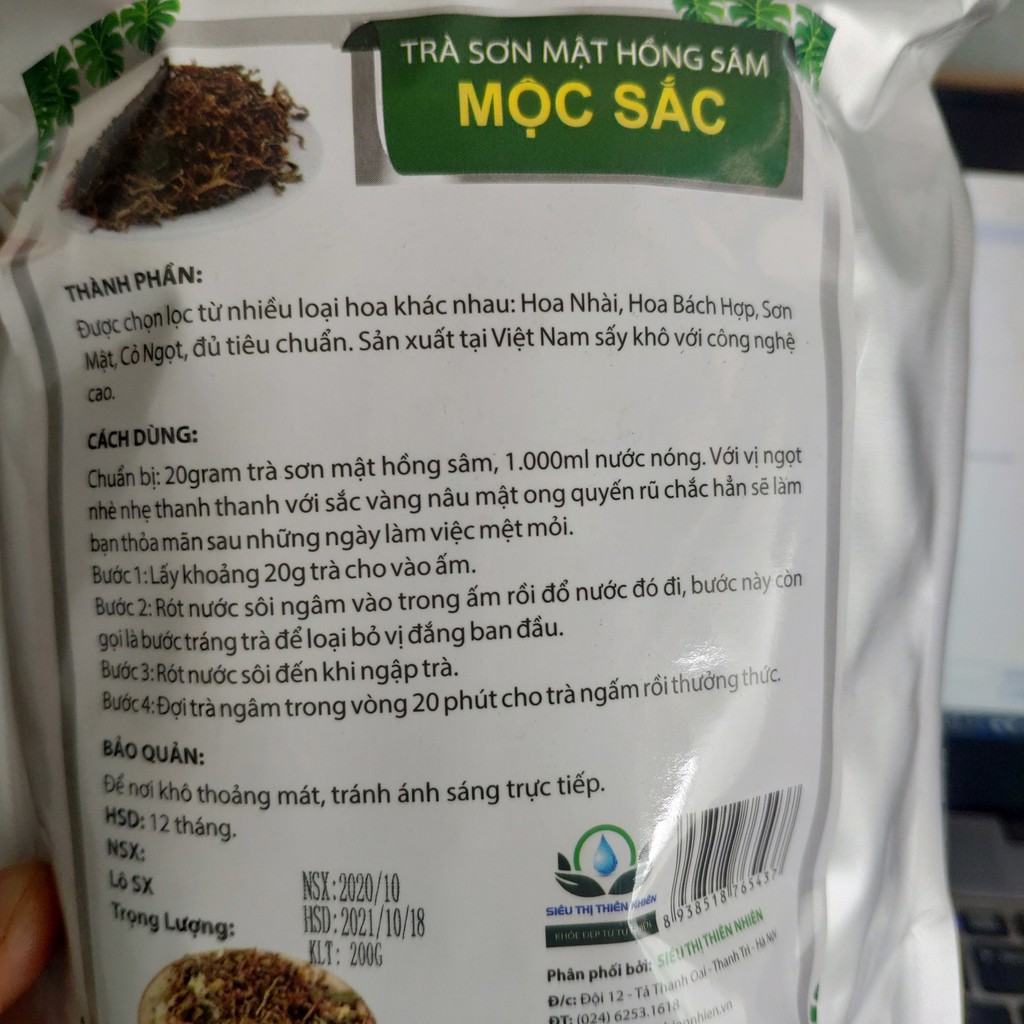 TRÀ SƠN MẬT HỒNG SÂM - SẢN PHẨM HỮU CƠ VIỆT NAM OGANIC - SIÊU THỊ MỘC SẮC 200GRAM