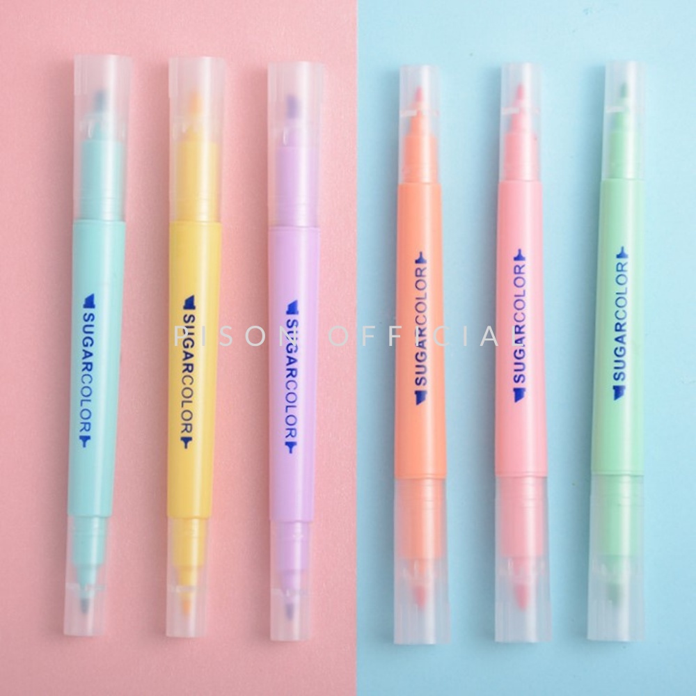 Bút highlight Sugar 2 đầu Pison, đánh dấu trang trí sổ - lẻ 1 cái/ bộ 6 chiếc