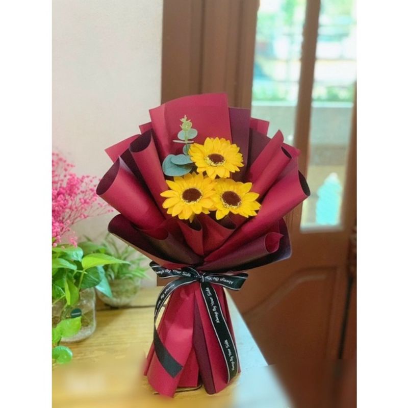 Hoa sáp 3 bông hướng dương,hoa hồng