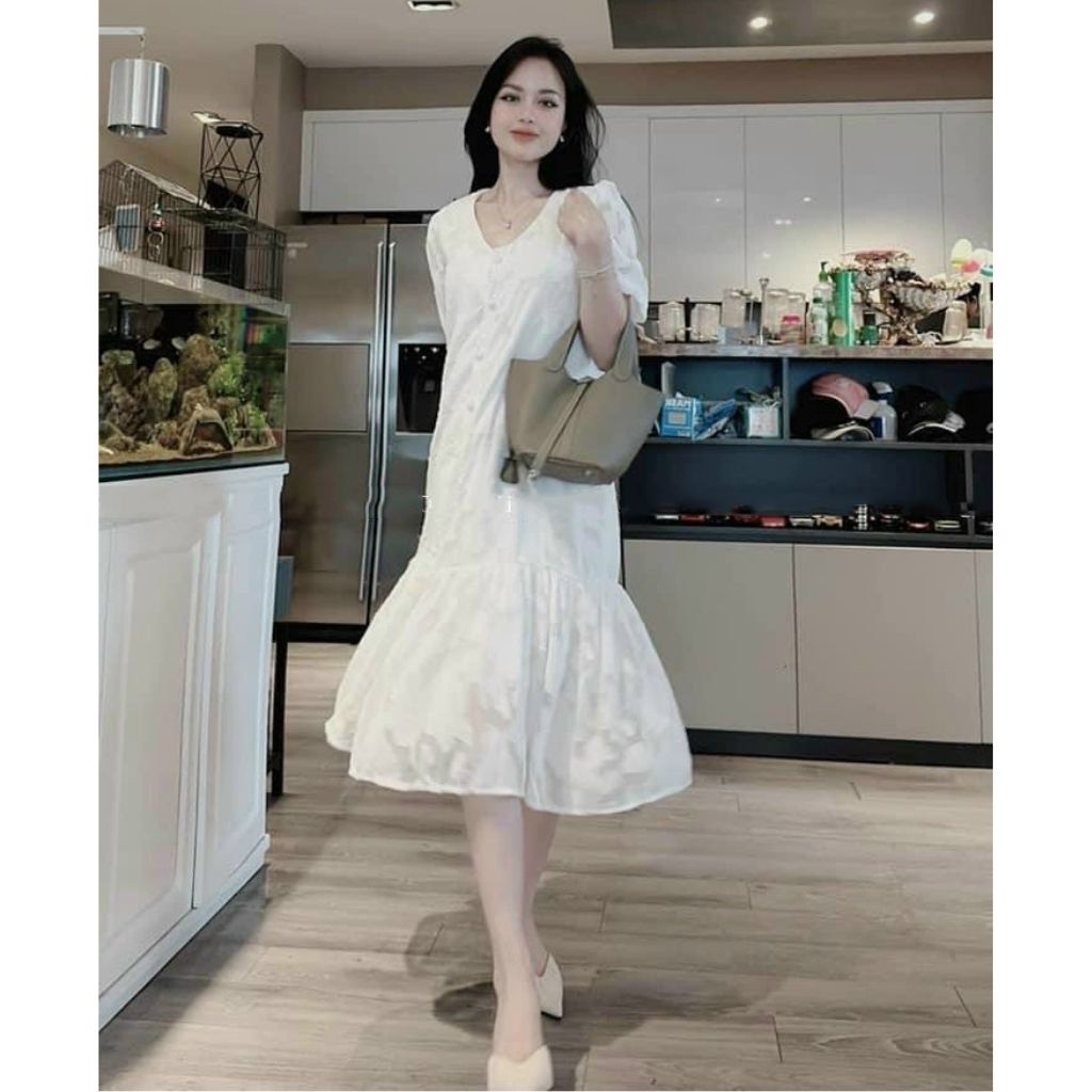 Váy bầu ngắn tay thời trang thiết kế công sở xinh xắn vải voan lông mềm mát Mom and Baby M526