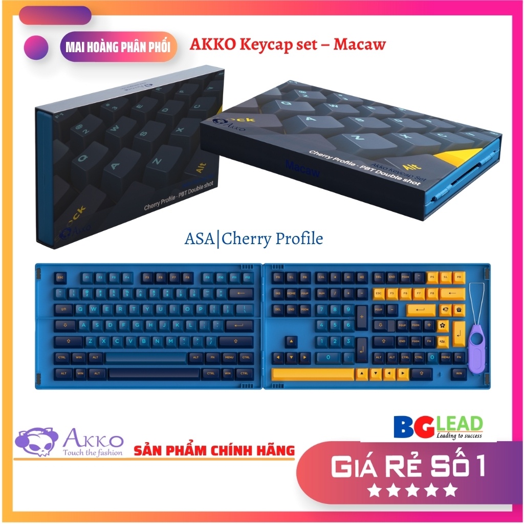 Bộ keycap cho bàn phím cơ AKKO Keycap set – Macaw (PBT Double-Shot|Cherry profile-157 nút|ASA-profile-199 nút)