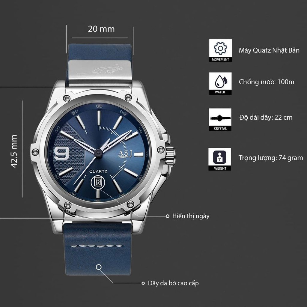 Đồng Hồ Nam ASJ Sport Máy Nhật, Dây Da Cao Cấp, Chống Nước Chống Xước Hiệu Quả | BigBuy360 - bigbuy360.vn