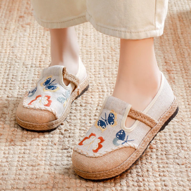 Giày Vải Cotton Thêu Họa Tiết Thổ Cẩm Dễ Thương Cho Nữ 2021