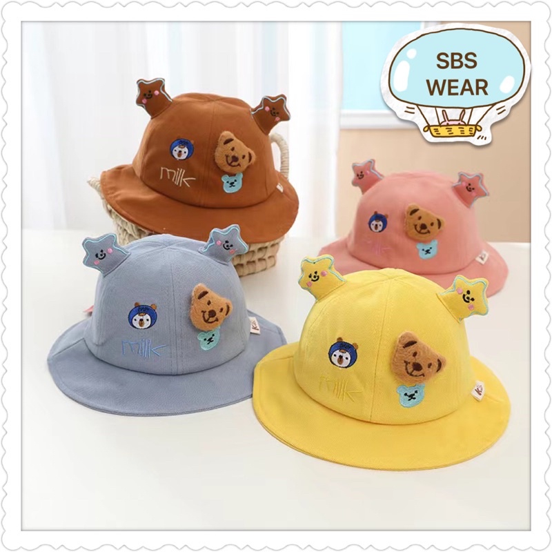 Mũ cho bé trai bé gái vành bucket hình gấu rơi thêu chữ đáng yêu , phù hợp 5 tháng - 4 tuổi
