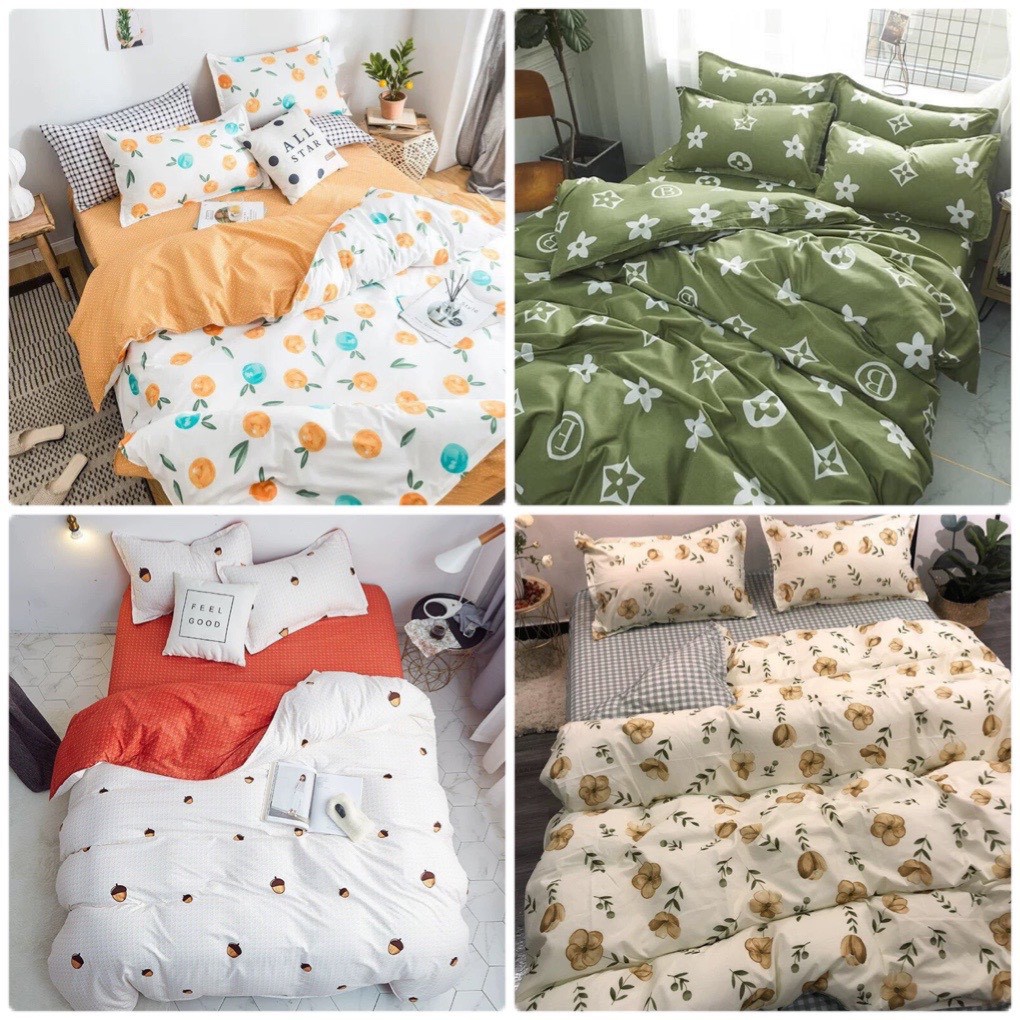 Trọn Bộ Chăn (Mền) Ga Gối Cotton Poly Nhập Các Mẫu Theo Phong Cách Hàn Quốc Lãng Mạn Tinh Tế (Đủ Kích Thước)