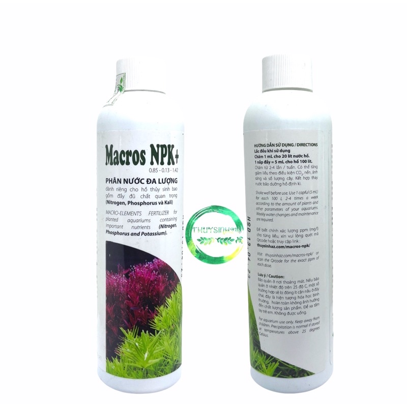 Phân nước Thuysinhaz Macros NPK+ | phân nước cung cấp NPK dinh dưỡng tổng hợp cho bể thuỷ sinh