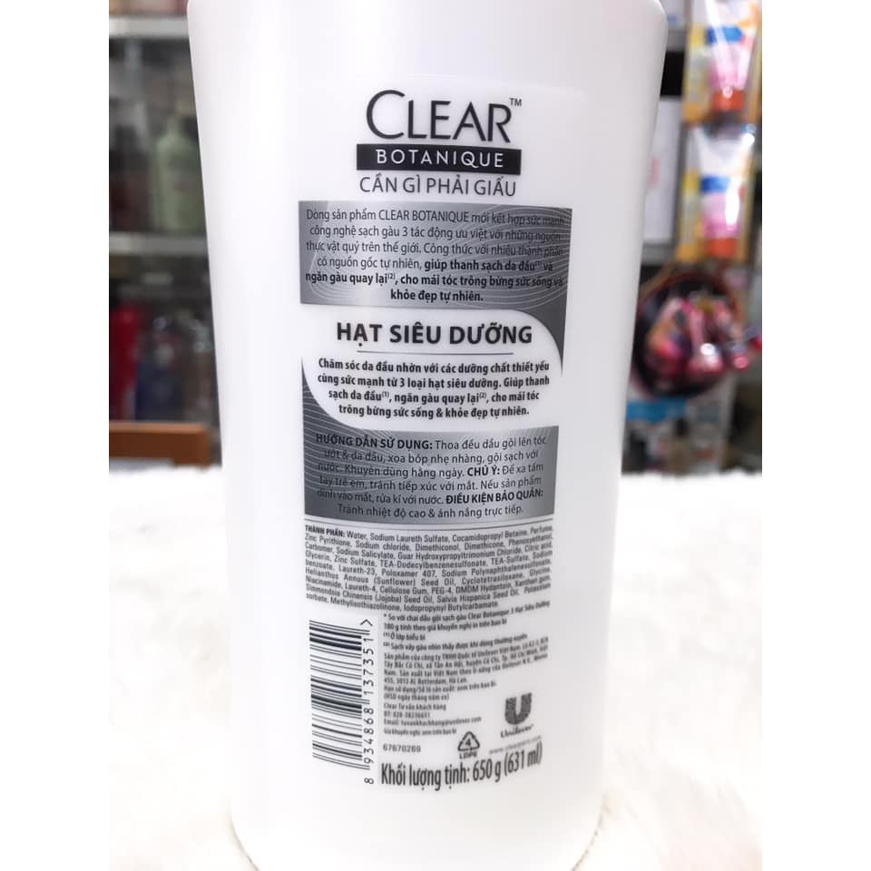 (650ml) Dầu gội sạch gàu nuôi dưỡng da đầu CLEAR CÔNG TY CHÍNH HÃNG