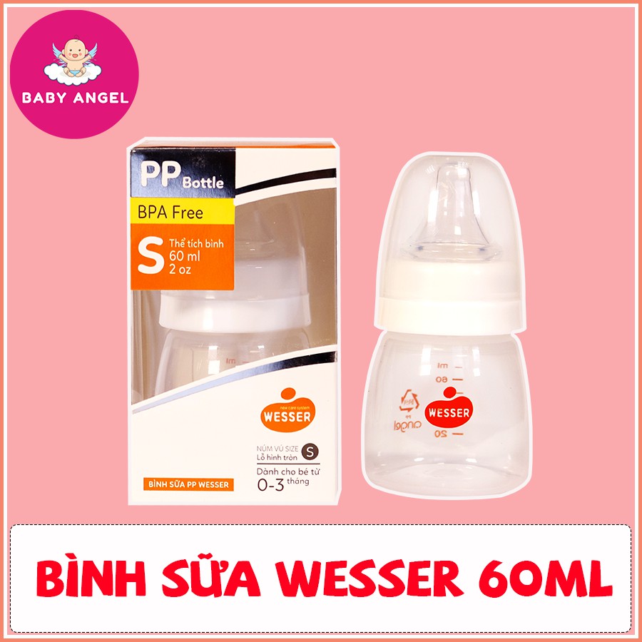 [CHÍNH HÃNG ĐỦ SIZE] Bình Sữa PP WESSER Cổ Hẹp 60ML/ 140ML/ 250ML