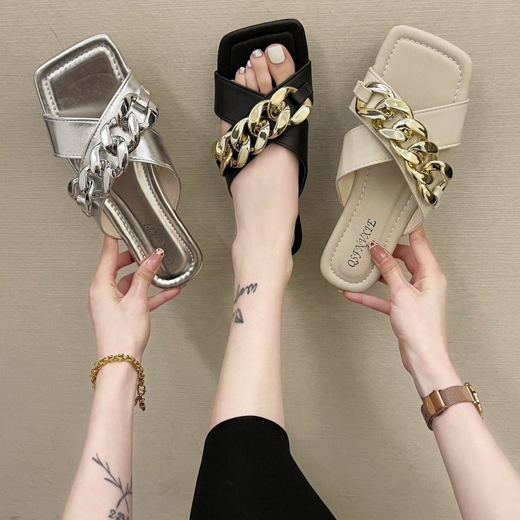 [ Mã 66CBSALE giảm 30K đơn 200K] Ulzzang Dép hở ngón quai chéo phối sợi xích thời trang | BigBuy360 - bigbuy360.vn