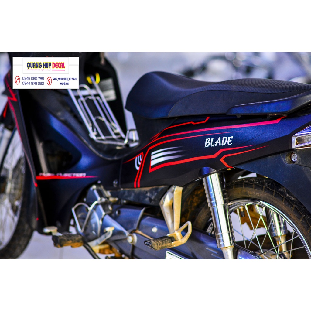 Tem trùm honda Blade đen chỉ đỏ - Độ dán team trùm decal xe máy honda Blade đen chỉ đỏ - Team trùm decal xe máy honda Bl