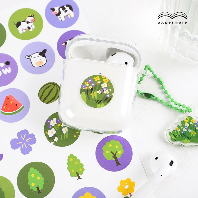 1 tấm sticker tròn PaPerMore hình thú và cây, hoa cute