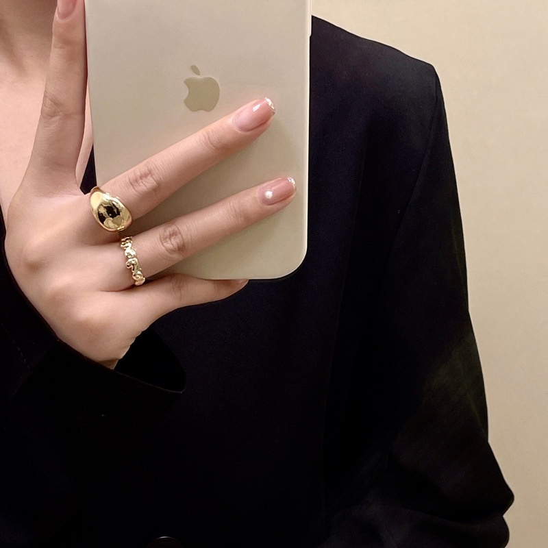 Set 2 Nhẫn Kim Loại Thiết Kế Sáng Tạo Cá Tính