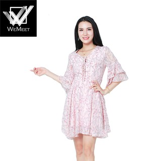 WEMEET Đầm voan dáng xòe tay lỡ họa tiết hoa