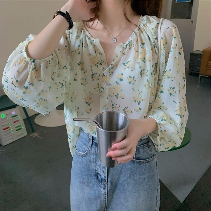 Áo Sơ Mi chiffon Họa Tiết Hoa Phong Cách Pháp Thời Trang Xuân Hè Cho Nữ