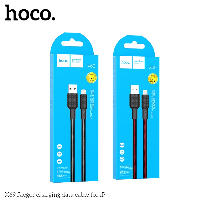 Cáp Sạc Nhanh Hoco X69 2.4A Vải Dệt Cho IP Dài 1m - Chính Hãng