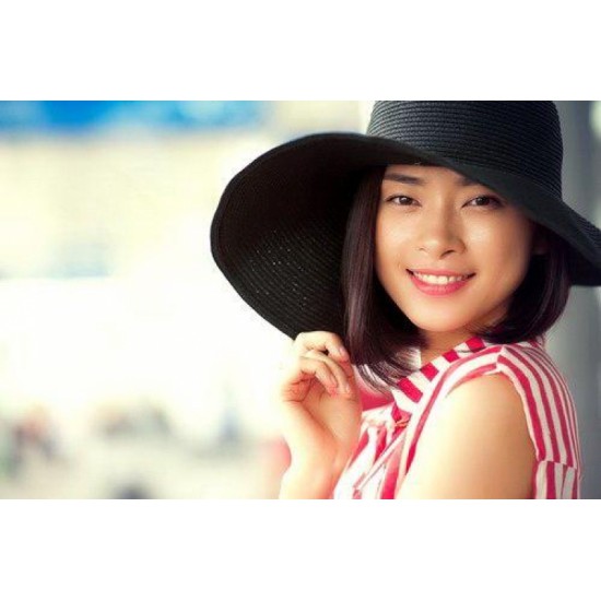 mũ cói, nón cói rộng vành che nắng, đi biển không dây ruy băng