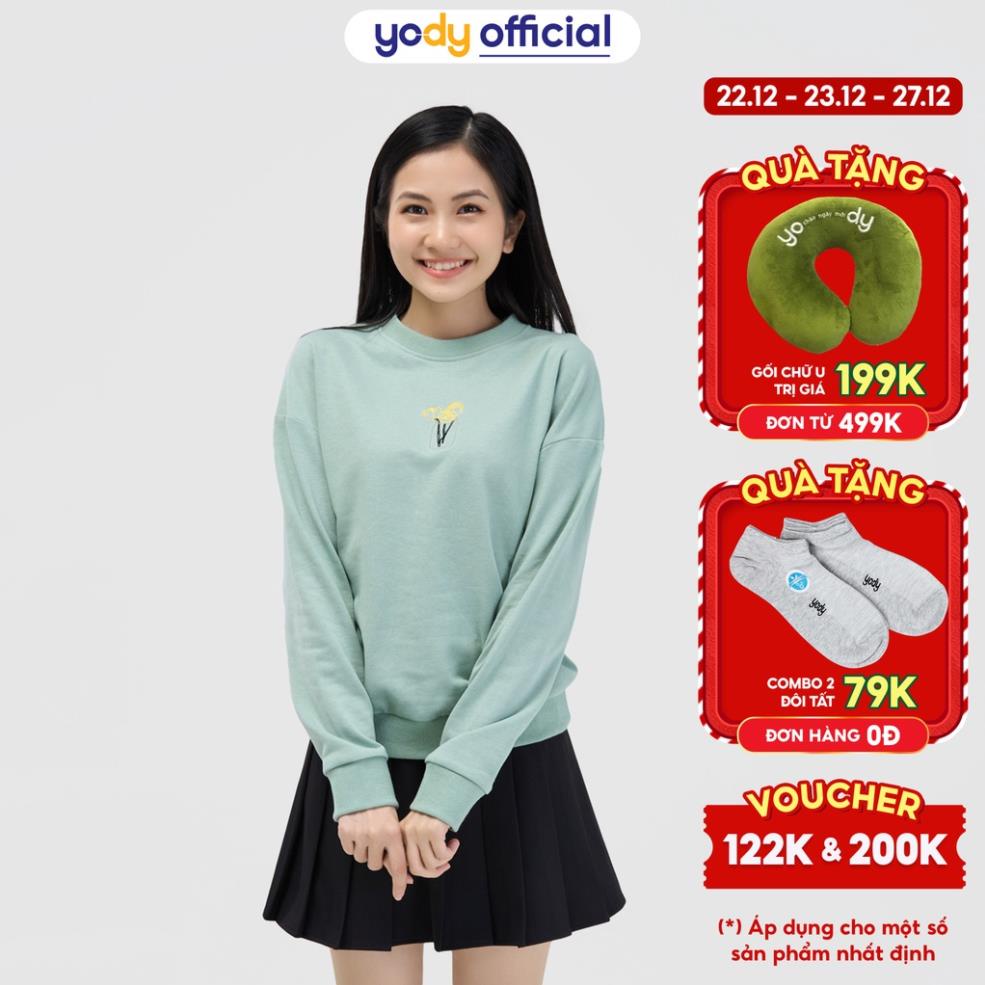 Áo nỉ nữ YODY dài tay cổ tròn thêu hoa vải min không xù ATN4416 😍 ^.