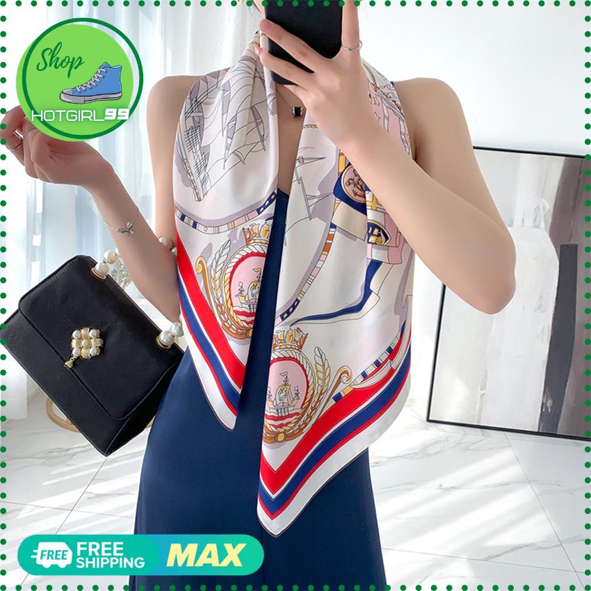Khăn lụa satin quàng cổ, 90x90 họa tiết thanh lịch , khăn đội đầu đa năng / hotgirl99