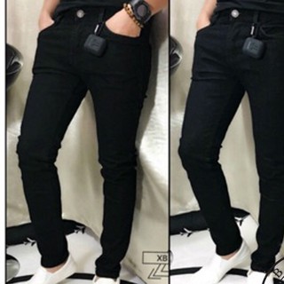 Quần jean nam trơn đen chất cotton co giãn dáng ôm