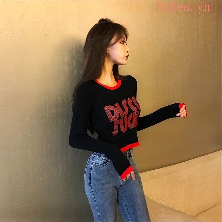 Áo croptop dài tay phong cách Hàn Quốc trẻ trung thời trang