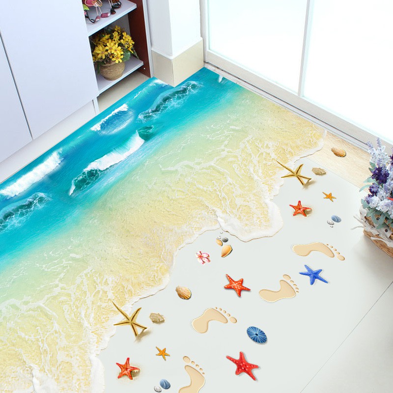 Tranh 3D Biển xanh dán nền nhà khổ lớn - chống thấm (60 x 90 cm)