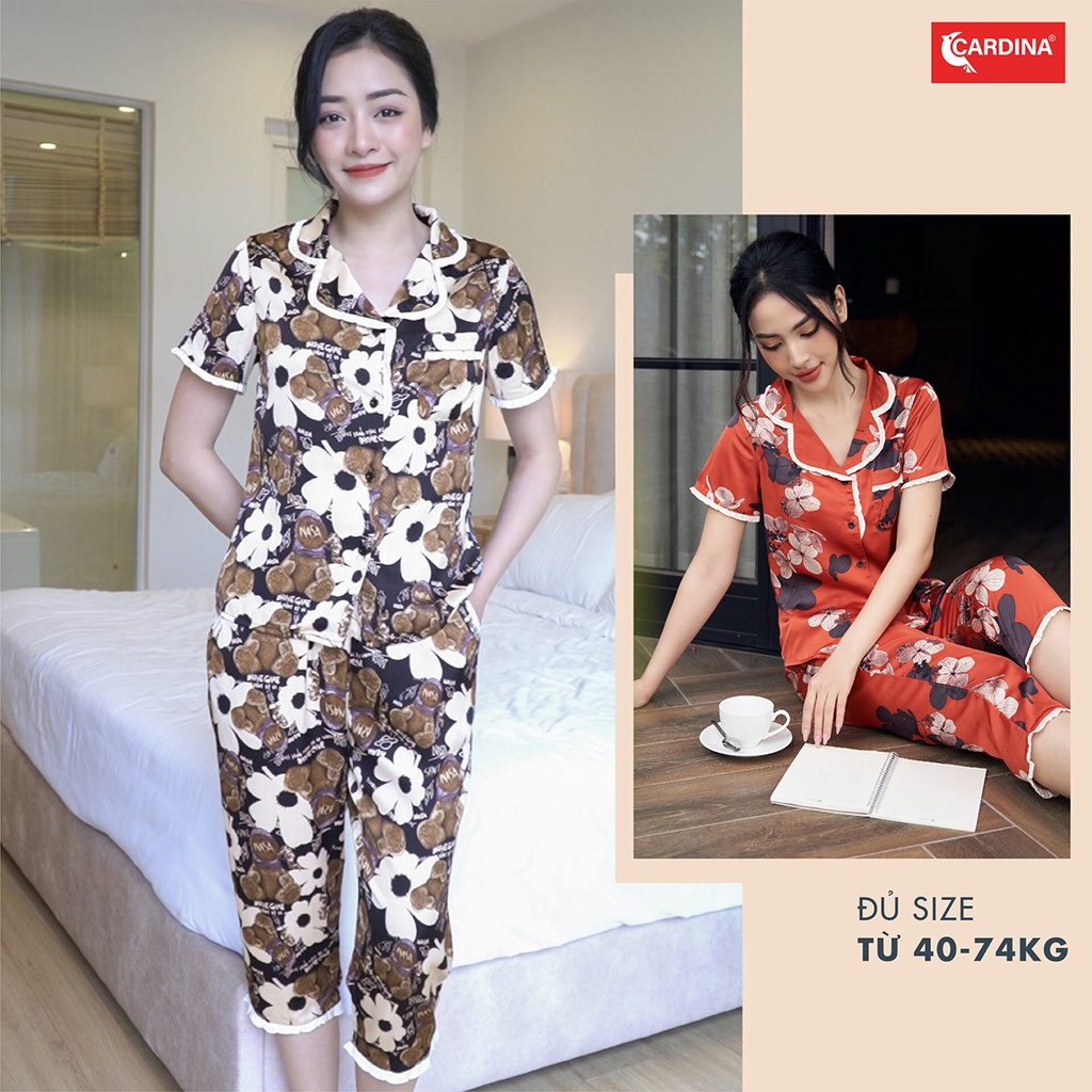 Đồ bộ pijama nữ CARDINA chất lụa satin Nhật cao cấp họa tiết tinh tế 1Pi26