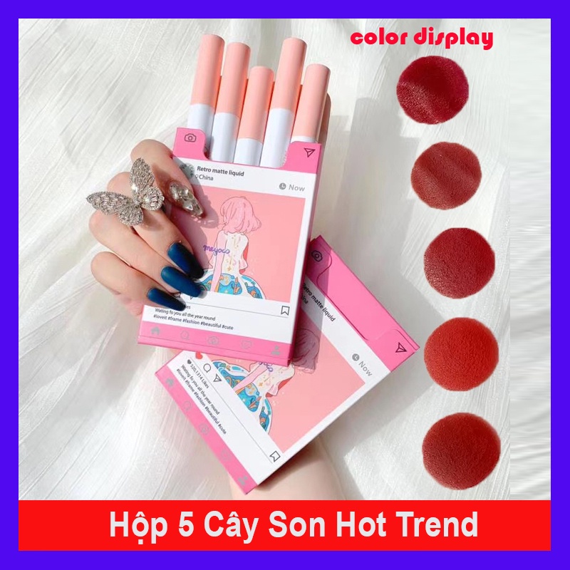 Set 5 Cây Son Kem Siêu Mịn Lì Cô Gái Vỏ Hồng Mugeleen Meyoko Retro Matte Liquid (Màu Hồng)