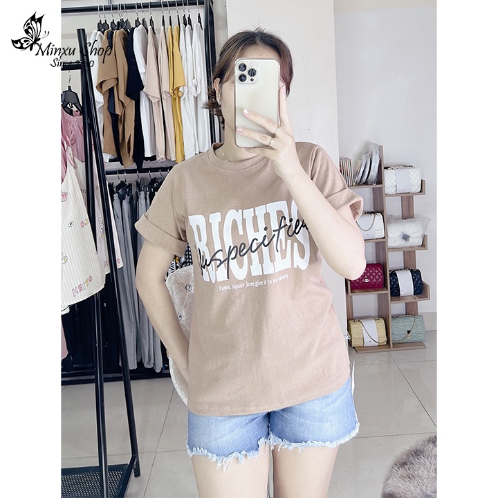 Áo thun nữ, áo phông in hình dáng vừa, tay bận gấu hàng loại đẹp Minxu Shop mã AO94